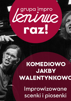 czarno białe zdjecie przedstawia trzy gestykulujące kobiety; w prawej części dwa koła w kolorze wiśniowym z informacjami o spektaklu