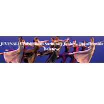Na fioletowym tle tańczące tancerki i tancerze baletowi. Pośrodku biały tytuł wieczoru: "Juvenalia Polski Balet Narodowy Narodowy Junior - Przedwiośnie Baletowe"