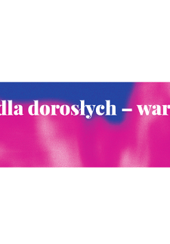 na różowo-niebieskim tle biały tytuł wydarzenia