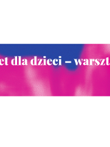 Na niebiesko - różowym tle biały napis "balet dla dzieci - warsztaty"