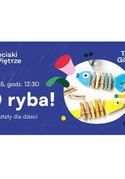 na granatowym tle białe koło, wewnątrz dwie kolorowe rybki, po lewej stronie białe informacje z tytułem wydarzenia, godziną i miejscem