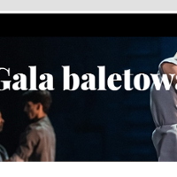 na zdjęciu w tle widoczne tańczące postaci, na pierwszym planie biały napis: Gala baletowa