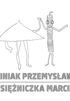 Rysunek jest zatytułowany "Grzejnik i Pani Nawierzchnia". Wykonany cienkopisem na papierze przedstawia dwie tańczące sylwetki, kobiecą w spódniczce i męską.