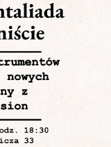Baner, któy reklamuje koncert Instrumentaliada w Bukiniście. Po prawej stronie stos ułożony z różnych instrumentów, po lewej napisy, które informują o wydarzeniu.