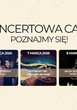 Jasne tło, na nim trzy kwadratowe grafiki ze zdjeciami artystów.