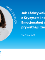 Z lewej zdjęcie uśmiechniętej kobiety w okrągłej ramce, podpisane Aneta Szewczyk. Z prawej tytuł spotkania: Jak Efektywnie Pracować z Kryzysem Inteligencji Emocjonalnej w sferze prywatnej i zawodowej?, 17.12.2021. Na dole logotypy organizatorów: Poznań Biznes Partner i Aneta Szewczyk.