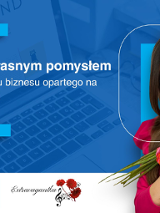 Grafika promocyjna szkolenia pt. Jak ruszyć z własnym pomysłem. Odwaga w budowaniu biznesu opartego na silnej marce osobistej.. W tle komputer.
