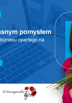 Grafika promocyjna szkolenia pt. Jak ruszyć z własnym pomysłem. Odwaga w budowaniu biznesu opartego na silnej marce osobistej.. W tle komputer.