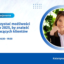 Grafika promująca szkolenie stacjonarne pt. "Jak wykorzystać LinkedIn w 2025, by znaleźć dobrze płacących Klientów?", które odbędzie się15 maja 2025 roku w godzinach 16:30-19:30. Po lewej stronie znajduje się tytuł i szczegóły wydarzenia, po prawej zdjęcie prowadzącej.