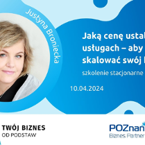 Grafika promocyjna szkolenia: Jaką cenę ustalić w usługach - aby móc skalować swój biznes? Zdjęcie kobiety na niebieskim tle