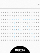 Na białym tle rozsypanka czarnych liter, która przypomina wykreślankę. Na niej zaznaczone na niebiesko cztery słowa: Jam of The Year, Muzyka, Na, Nowo".