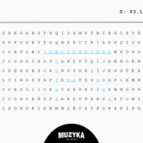 Na białym tle rozsypanka czarnych liter, która przypomina wykreślankę. Na niej zaznaczone na niebiesko cztery słowa: Jam of The Year, Muzyka, Na, Nowo".