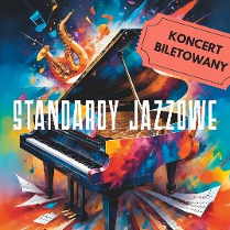 Plakat, fortepian na kolorowym tle, z którego jakby wypadają inne instrumenty muzyczne i nuty.