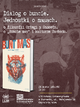 Okładka książki "Bunt mas" na tle archiwalnego zdjęcia ludzi.