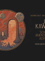 Psychodeliczny obrazek w kole po lewej stronie, po prawej informacje o wydarzeniu.