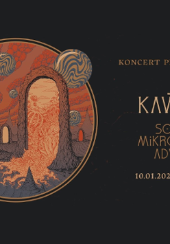 Psychodeliczny obrazek w kole po lewej stronie, po prawej informacje o wydarzeniu.