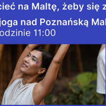 Zdjęcie ćwiczącej kobiety, nad nim napis, informujący o wydarzeniu.