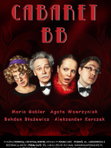 Plakat przedstawiajacy aktorów i czerwoną kurtynę