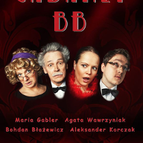 Plakat przedstawiajacy aktorów i czerwoną kurtynę