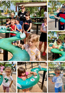 Kolaż zdjęć dzieci grajacych w kapsle.