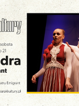 Plakat baraku kultury - spektakl Kasandra, z boku zdjęcie artystów na scenie. Szczegółowe informacje z plakatu podane są w treści artykuły.