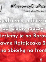 Na biało-czerwonym tle napisy informujące o akcji Kierowcy dla Poznania.