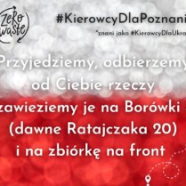 Na biało-czerwonym tle napisy informujące o akcji Kierowcy dla Poznania.