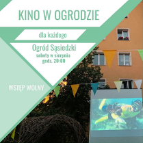 Baner, zielono - białe figury geometryczne, w jednym z trójkątów zdjęcie budynku mieszkalnego, na tle którego wystawiono ekarn. Na banerze napisy informujące o wydarzeniu.