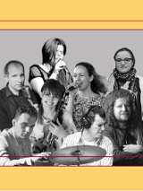 Żółty plakat z czarno-białym zdjęciem zespołu ARETE. Po lewej czerwone napisy "15. urodzinowy koncert zespołu". Pod spodem adres, data i godzina. Informacje powtórzone w treści artykułu.