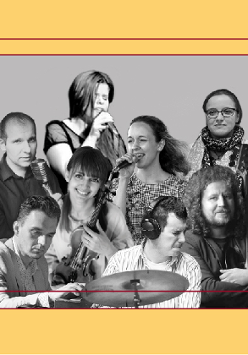 Żółty plakat z czarno-białym zdjęciem zespołu ARETE. Po lewej czerwone napisy "15. urodzinowy koncert zespołu". Pod spodem adres, data i godzina. Informacje powtórzone w treści artykułu.