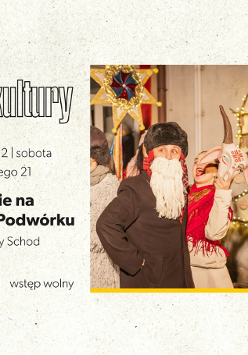 Baiłe zło ze zdjęciem osób przebranych za świąteczne postacie z jasełek.