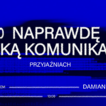 Baner promujący warsztaty, na granatowym tle rozmazany napis: Jak to naprawdę jest z męską komunikacją?