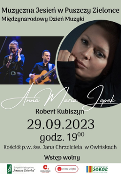 Koncert Anny Marii Jopek i Roberta Kubiszyna. Kościół p.w. św. Jana Chrzciciela w Owińskach. 29 września o godzinie 19:00. Wstęp bezpłatny.