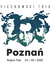 Trzy podobizmy mężczyzn. Jedna centralnie od frontu, dwie po bokach profilami. Grafika przypomina chmurę dymu.