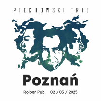 Trzy podobizmy mężczyzn. Jedna centralnie od frontu, dwie po bokach profilami. Grafika przypomina chmurę dymu.