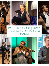 Obrazek promuje koncert "Mistrzowie światowej kameralistyki". Znajduje się na nim 6 zdjęć, wykonanych podczas różnych koncertów muzyki klasycznej i przedstawiające wykonawców takowej muzyki.