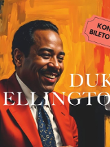 Rysunek z wizerunkiem Duke Ellingtona, informacje o koncercie w hołdzie jego twórczości.