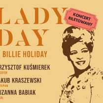 Rysunek Billie Holiday, informacje o koncercie poświęconym jej twórczości.