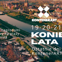 Widok z lotu ptaka na Wartę. Na lewym brzegu rozrywkowa przestrzeń KontenerART. Po prawej stronie brzegu budynki mieszkalne i Katedra Poznańska.