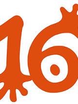 Czerwona liczba 16 na białym tle.