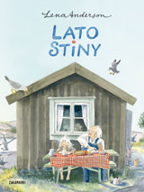 Okładka książki, sielankowy obrazek, drewniany domek a przed nim para siedząca na ławeczce.