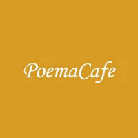 Na żółtym tle biały napis "Poema Cafe".