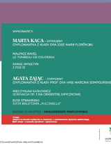 Na zielonym tle białe napisy. Widnieją nazwiska wykonawców i tytułu utworów które wykonają. Informacja w opisie wydarzenia.