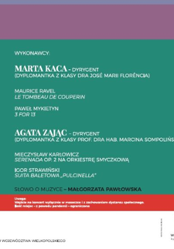 Na zielonym tle białe napisy. Widnieją nazwiska wykonawców i tytułu utworów które wykonają. Informacja w opisie wydarzenia.