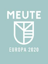 Na niebieskim tle widnieje białe logo zespołu a nad nim napis "Meute". Poniżej logo nazwa trasy koncertowej "Europa 2020".