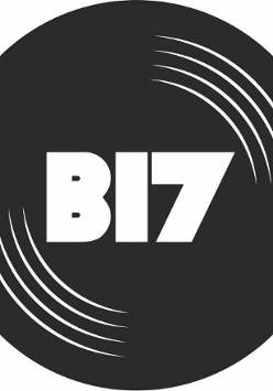 Na białym tle czarne koło imitujące płytę gramofonową. W jego środku biały napis "B 17".