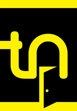 NA zółtym tle czarne logo Teatru Nowego.