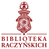 Na białym tle bordowe logo Biblioteki Raczyńskich wraz z nazwą.