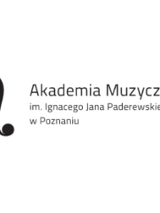 Klucz wiolinowy i napis Akademia Muzyczna im. Ignacego Jana Paderewskiego w Poznaniu.