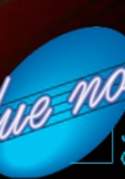 Na niebieskim wydłużonym kole napis: blue note.